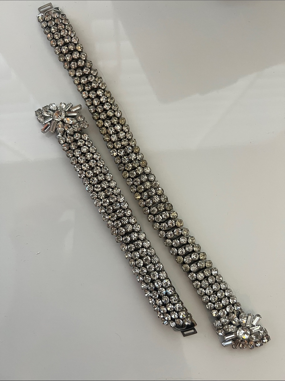 Albert Weiss Silver Crystal Multi-Row Bracelet & Choker Pair Vintage